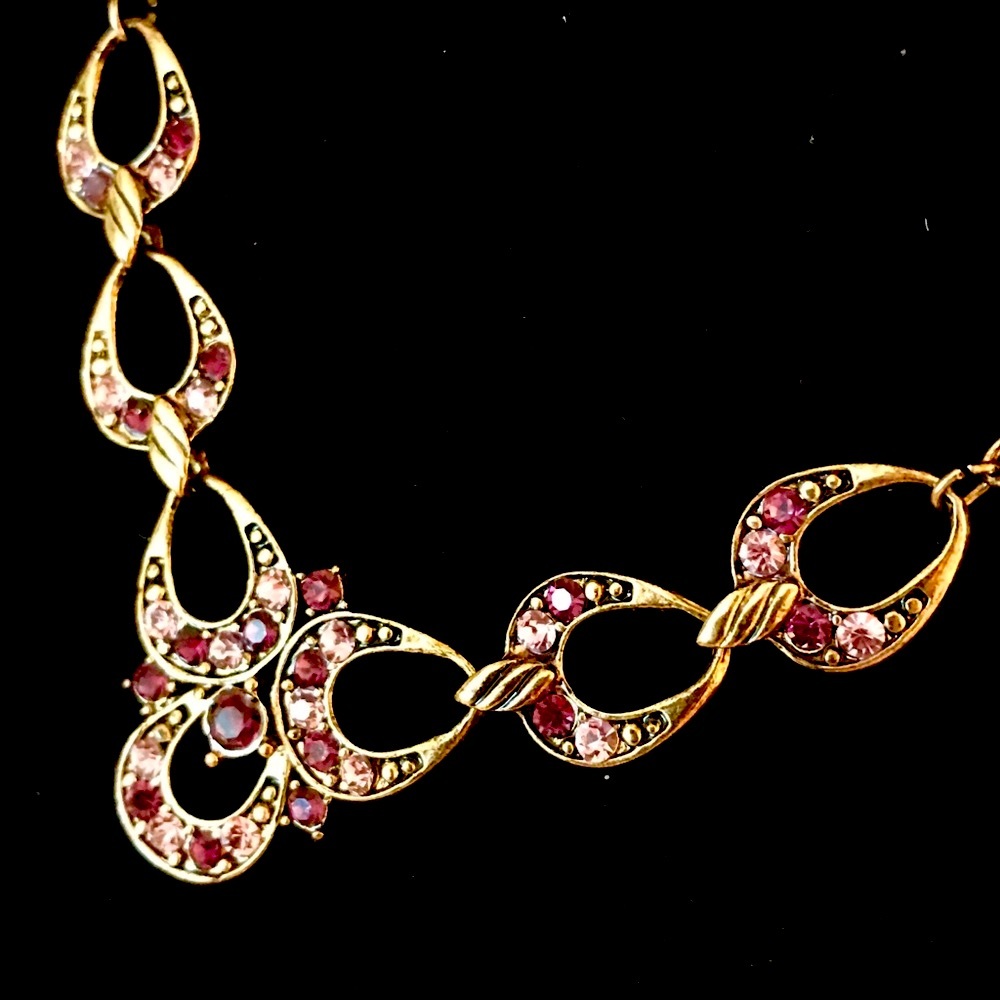 Necklace and Clip Earring Set Pink Amethyst Stones